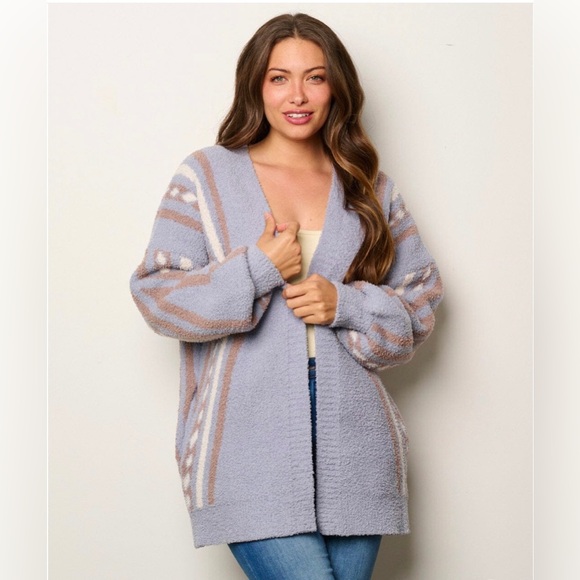 WOMEN'S LONG SLEEVE OPEN FRONT POCKETS MULTI PRINT CARDIGAN
Ice Blue/ denim - Picture 3 of 3